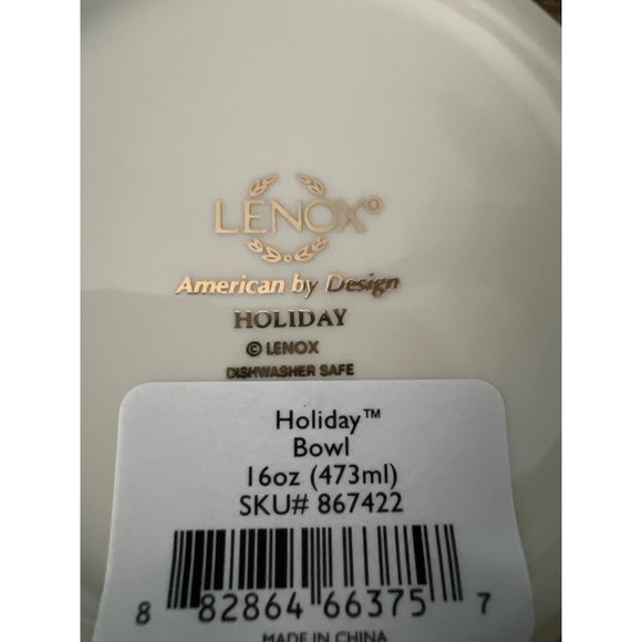 Lenox Holiday Bowl 16 ounce Holly Leave and Ribbons - Picture 3 of 6